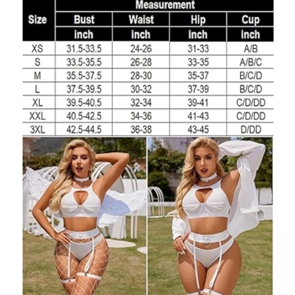 Sexy Lingerie Set with Underwire Garter Belt  5 Piece with Choker White - Picture 6 of 7